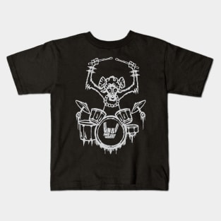 Heavy Metal Headbanger Gift Drummer Sheep Playing Drums Kids T-Shirt